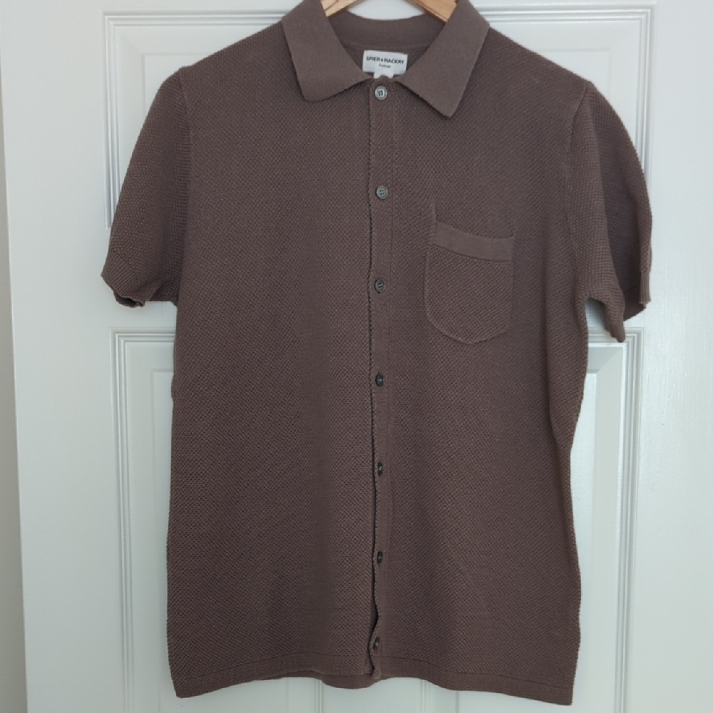Spier & Mackay Linen/Cotton Open Weave Knit Polo Sweater